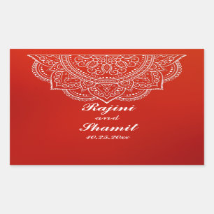 Elegant Crimson White Indian Paisley Wedding Rechteckiger Aufkleber