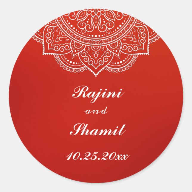 Elegant Crimson White Indian Paisley Wedding Runder Aufkleber (Vorderseite)