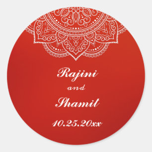 Elegant Crimson White Indian Paisley Wedding Runder Aufkleber