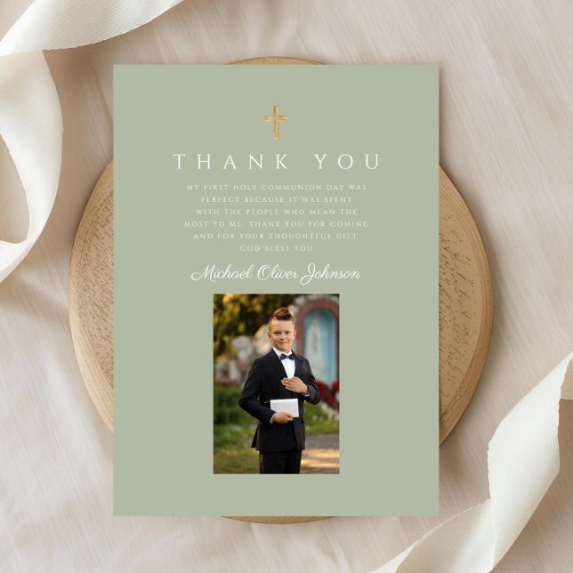 Elegant Cross Boy First Communion Dankeskarte (Elegant Cross Boy First Communion Thank You Card)