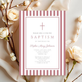 Elegant Cross Dusty Pink Girl Baptism  Einladung