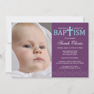 Elégant Cross Photo Baptism Invitation