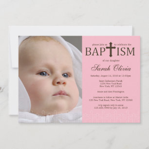 Elégant Cross Photo Baptism Invitation