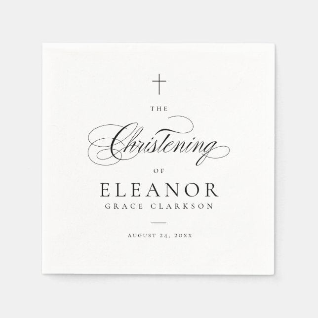 Elegant Cross Script Calligraphy Christening Serviette (Vorderseite)