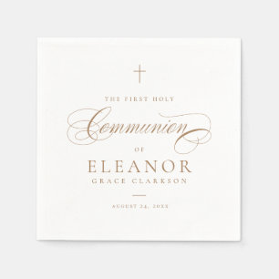 Elegant Cross Script Calligraphy First Communion Serviette