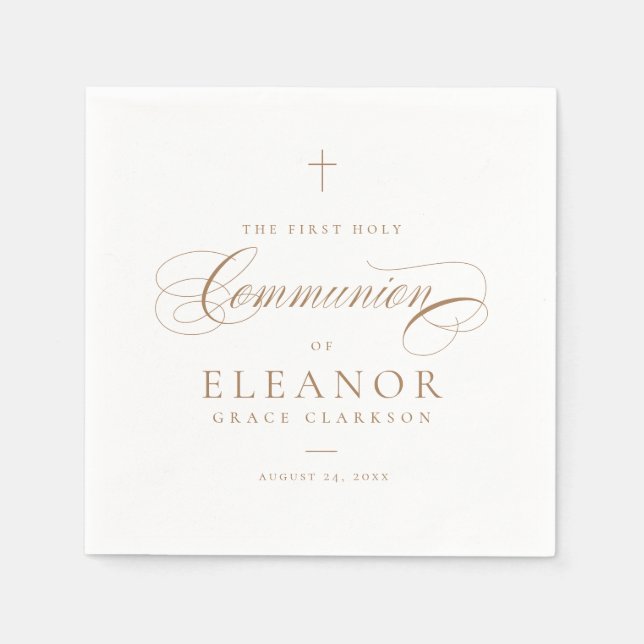Elegant Cross Script Calligraphy First Communion Serviette (Vorderseite)