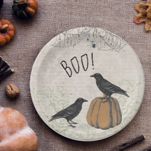 Elegant Crow Halloween Pappteller