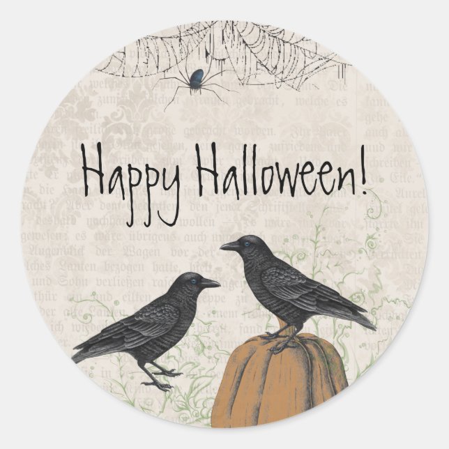 Elegant Crow Halloween Runder Aufkleber (Vorderseite)
