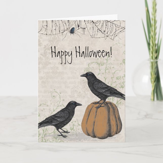 Elegant Crow Happy Halloween Karte (Vorderseite)
