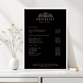 Elegant Crown Logo Black Beige Salon Price List Poster