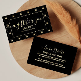 Elegant Crown Motif Black Gold Rabattkarte