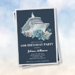 Elegant Cruise Ship Trip Frauen 60. Geburtstagspar Einladung<br><div class="desc">Elegante 60. Geburtstagsfeier Kreuzfahrt Schiff Einladung für Frauen. Personalisieren Sie es mit ihrem Namen und den Party-Details,  einschließlich Datum,  Kreuzfahrtlinie,  Abfahrtshafen,  UAWG Informationen und alle weiteren Informationen benötigt. Design mit einem Aquarellboot und schönen Blume auf marineblau Hintergrund und silberne Details.</div>