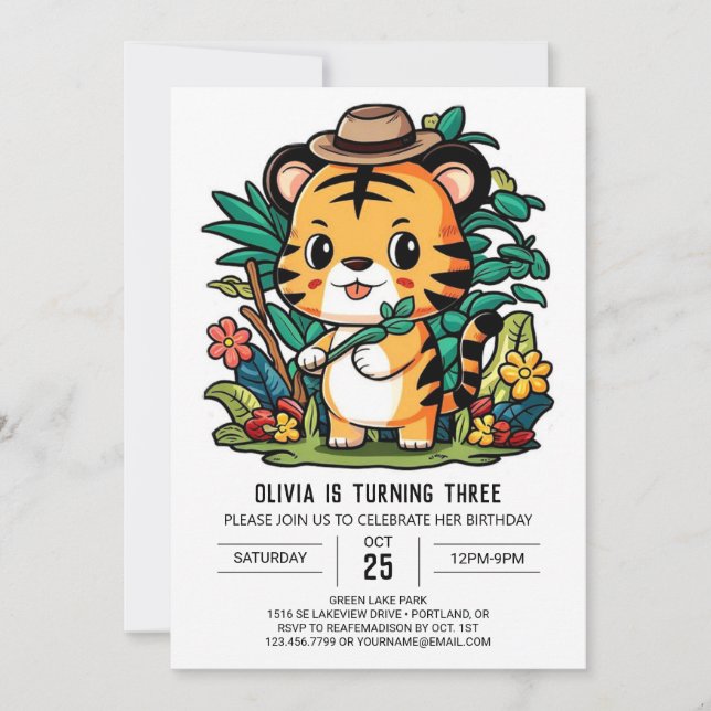 Elegant Cub Tiger Digital Geburtstag Einladung (Vorderseite)