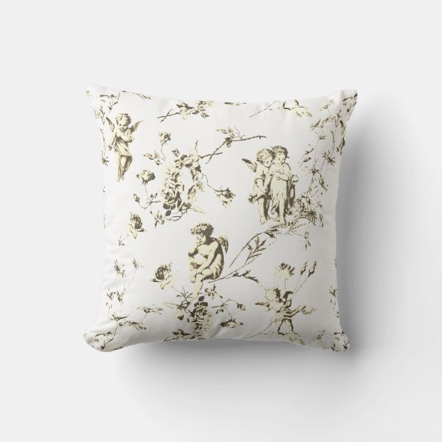 Elegant Cupid Angels Beige Weiße Blumenzunge Kissen (Vorderseite)