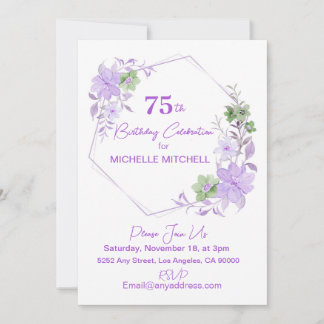 Elegant Custom 75. Geburtstag Lavender Floral Einladung
