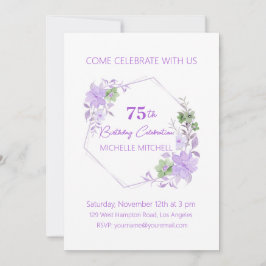 Elegant Custom 75. Geburtstag Lavender Floral Einladung