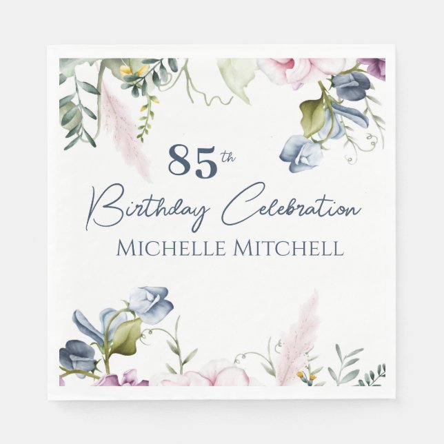 Elegant Custom Blue Pink 85. Geburtstag Serviette (Vorderseite)