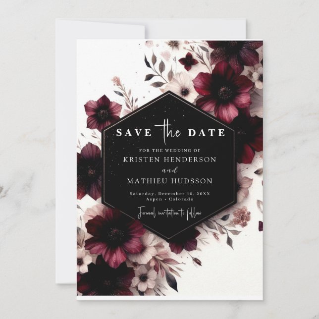 Elegant Custom Burgundy Wedding Save The Date (Vorderseite)