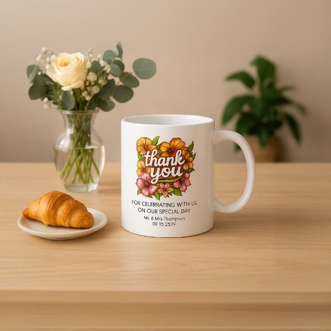 Elegant Custom Floral Vielen Dank für Ihre Hochzei Kaffeetasse (Von Creator hochgeladen)