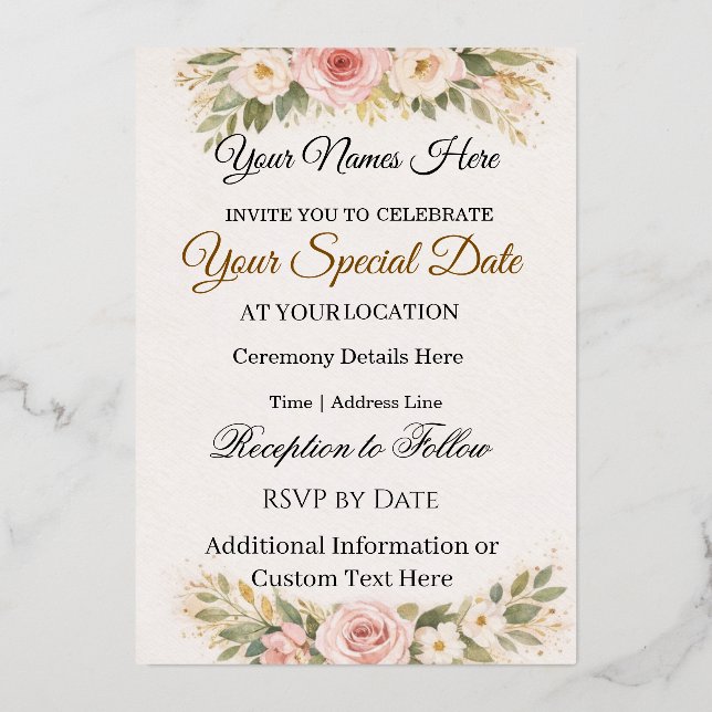 Elegant Custom Floral Wedding Invitations Design (Recto)