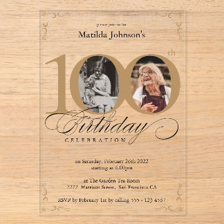 Elegant Custom Foto 100. Geburtstagsparty Acryleinladungen