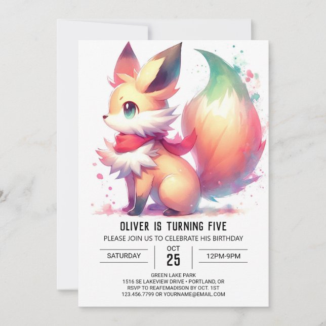 Elegant Custom Fox Geburtstag Einladung (Vorderseite)