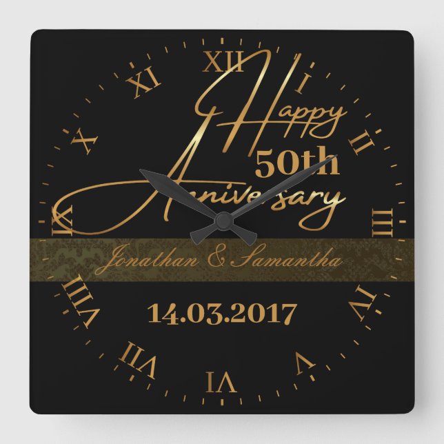 Elegant Custom Happy 50 Jahre Quadratische Wanduhr (Vorderseite)