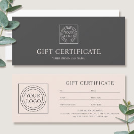 Elegant Custom Logo Gift Certificate Pink Gray