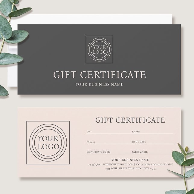 Elegant Custom Logo Gift Certificate Pink Gray (Von Creator hochgeladen)