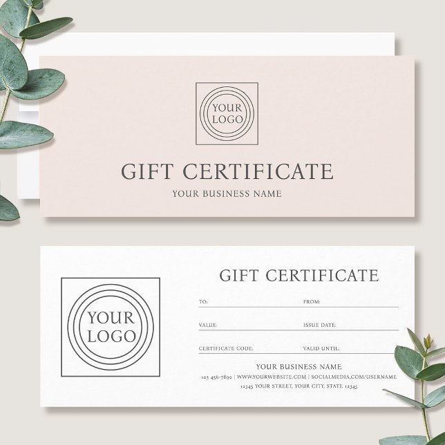 Elegant Custom Logo Pink Gift Certificate Voucher (Von Creator hochgeladen)