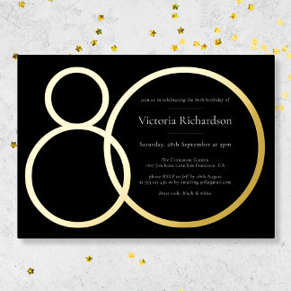 Elegant Custom Minimalistisch Black 80th Birthday  Folieneinladung
