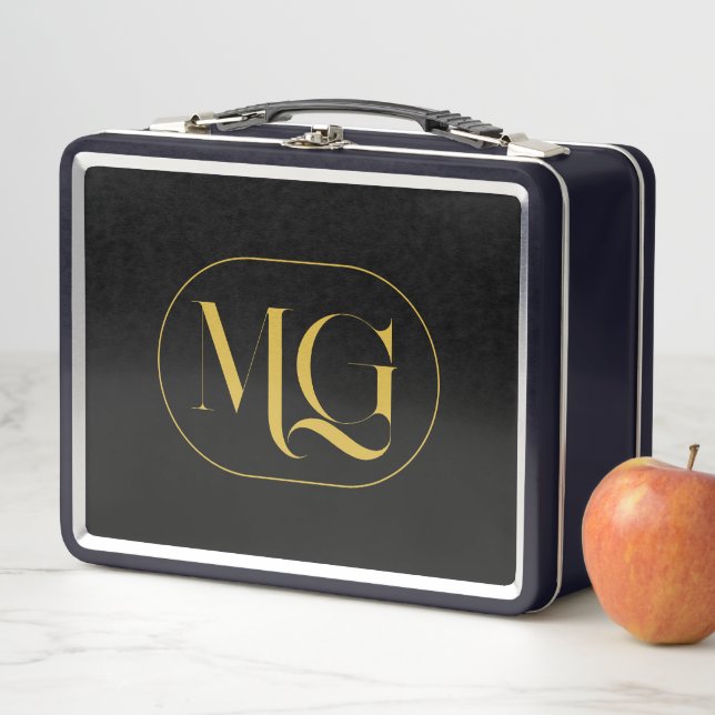 Elegant Custom Monogram Black Metall Brotdose (Beispiel)