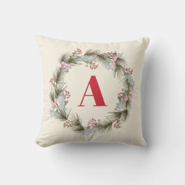 Elegant Custom Monogram Christmas Wreath  Kissen