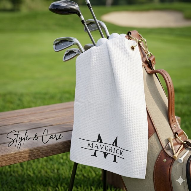 Elegant Custom Name and Initials White Golfhandtuch (Elegant Custom Name and Initials White Golf Towel)