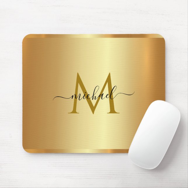 Elegant Custom Name Monogram Initial Template Gold Mousepad (Mit Mouse)