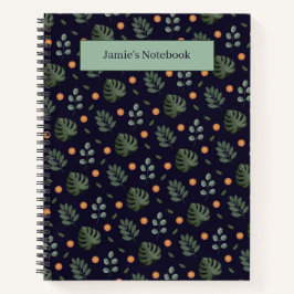Elegant Custom Name Navy Botanical Notebook Notizbuch