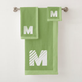 Elegant Custom Sage Green Monogram  Badhandtuch Set