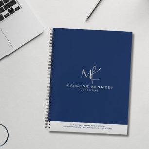 Elegant Custom Silver Monogram Navy Blue Notizbuch