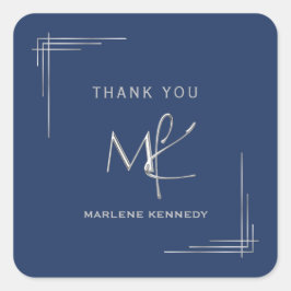 Elegant Custom Silver Monogram Navy Blue Quadratischer Aufkleber