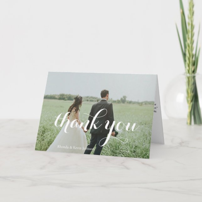 Elegant Custom Wedding Foto Vielen Dank Dankeskarte (Vorderseite)