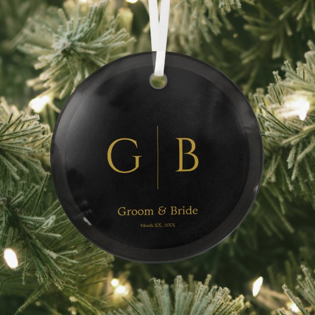 Elegant Custom Wedding Glass Ornament BLack (InSitu)