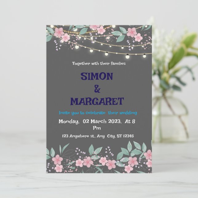 "Elegant Custom Wedding Invitation" Einladung (Stehend Vorderseite)