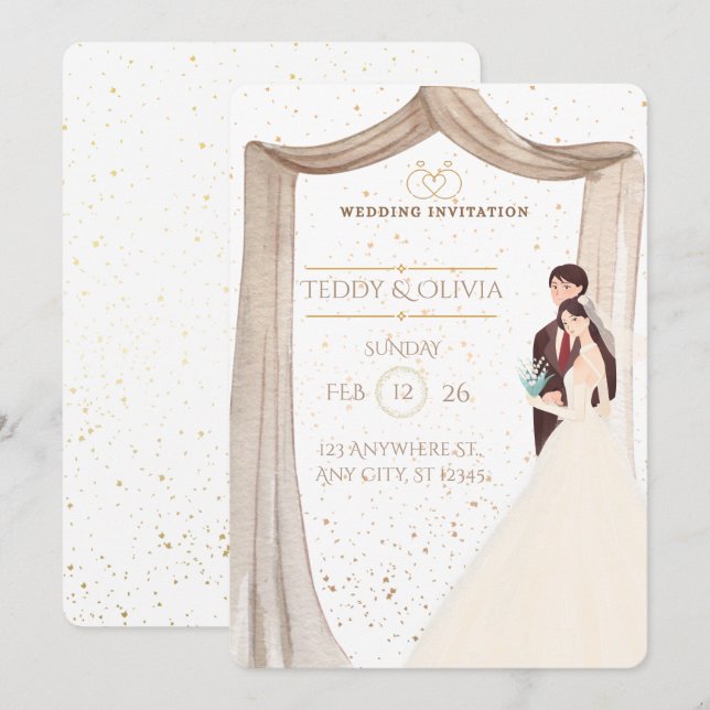 Elegant Custom Wedding Invitation - Romantic Bride (Devant / Derrière)