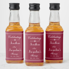 Elegant Custom Wedding Names Burgundy Mini Alkoholflaschenetikett
