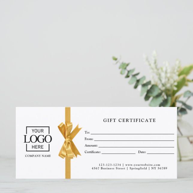 Elegant Custom White Business Gift Certificate (Stehend Vorderseite)