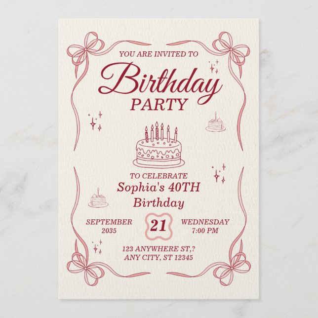 Elegant Customizable Birthday Invitation Card Einladung (Vorderseite)
