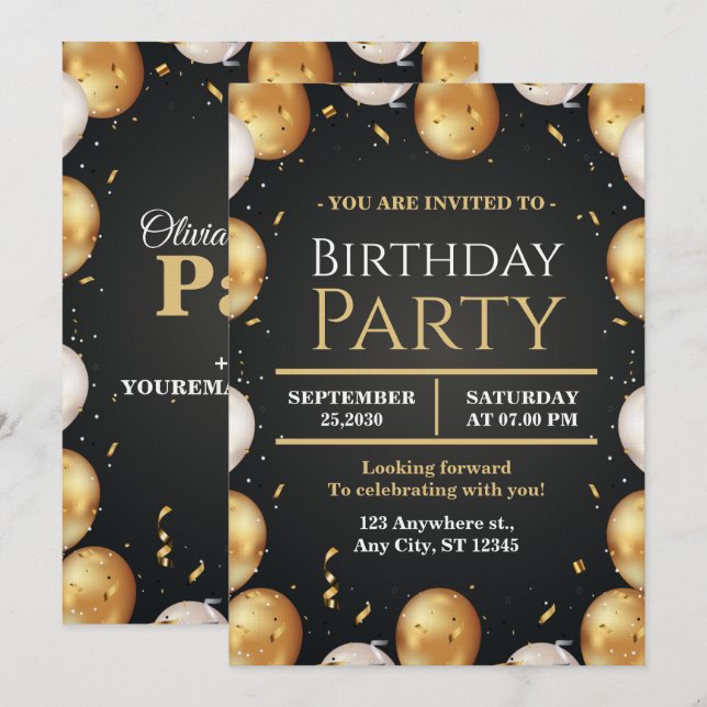 Elegant Customizable Birthday Invite Modern card Einladung (Vorne/Hinten)