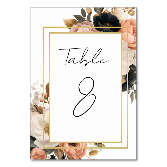 Elegant Customizable Floral Table Number Cards Tischnummer (Vorderseite)