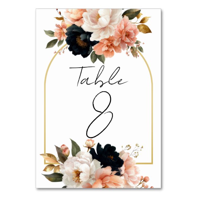 Elegant Customizable Floral Table Number Cards Tischnummer (Vorderseite)