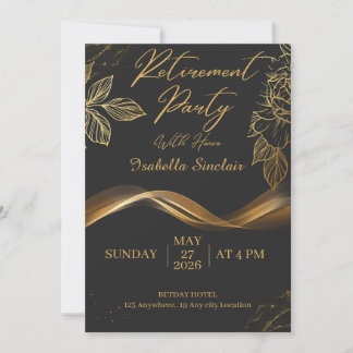 Elegant Customizable Gold Floral Retirement Party Einladung